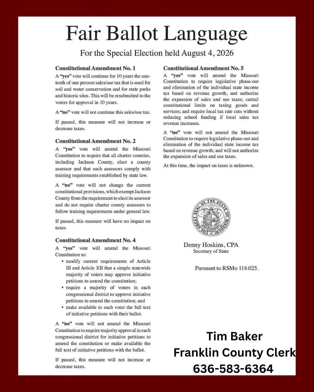 Descriptions of the amendments on the August 2026 Ballot.