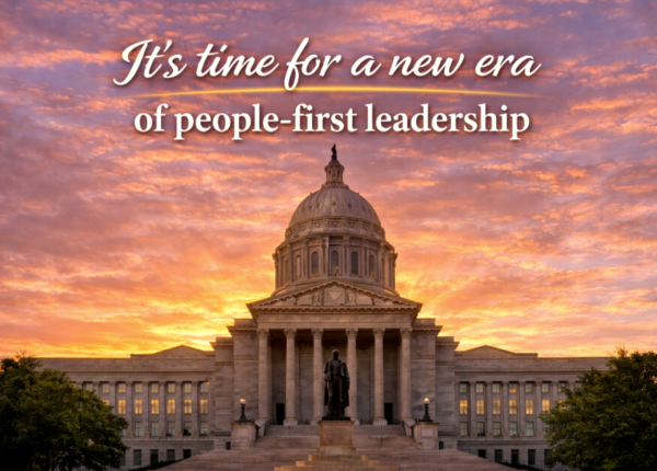 State Capitol at sunset with wording "It's time for a new era"